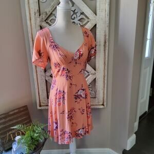 Abound Women's Short Sleeve Skater Mini Dress in Coral Aster Bouquet